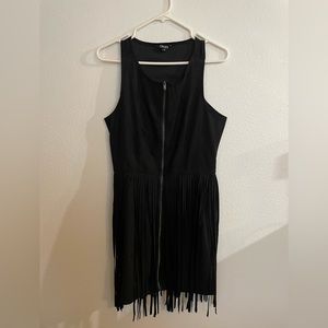 Zip front fringe suedette dress